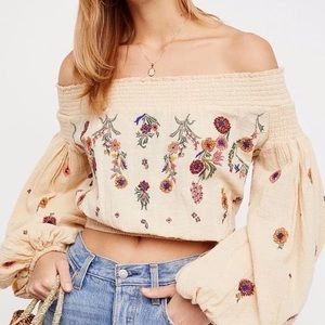 Free People Saachi Smocked Crop Off Shoulder Top